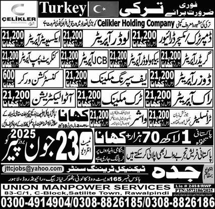 Auto Electrician, Truck Mechanic, Operator, Construction Worker Jobs in Turkey